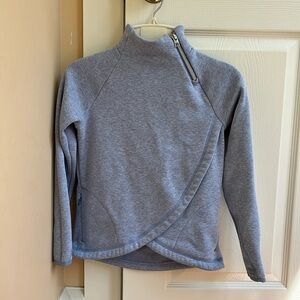 Athleta Girl Blue Karma Cozy Wrap Zip Neck Crossover Pockets Sweatshirt Sweater